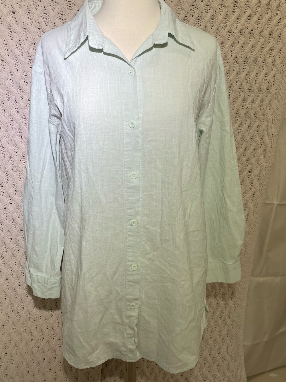 Light Mint Button-Down Shirt - Women size S oversize tunic